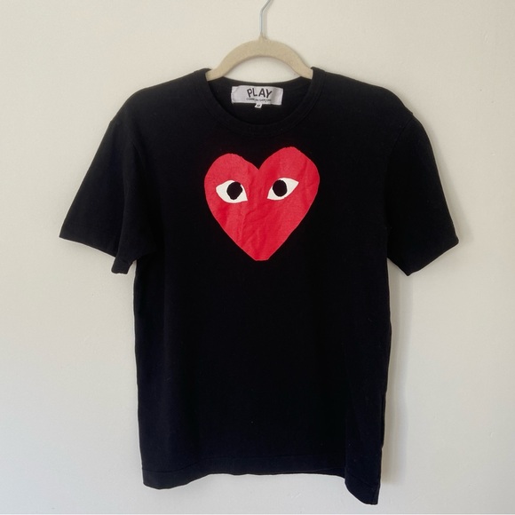 Comme Des Garcons Play Heart Print Tee Shirt Black size Medium - Picture 2 of 8